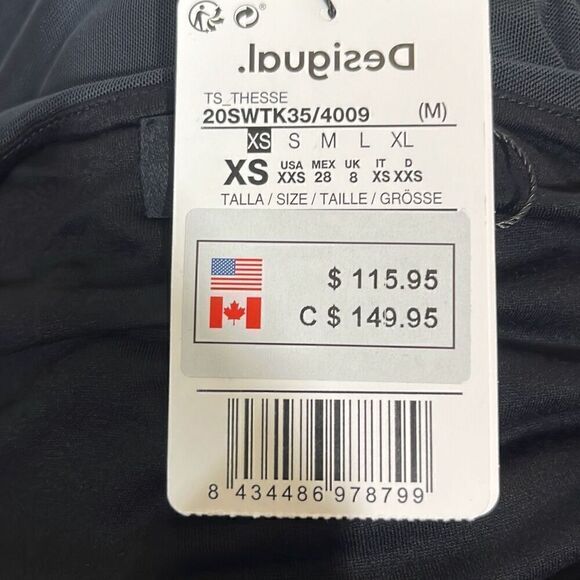 Desigual Black V-Neck Sheer Floral Overlay w/rhinestones Party Blouse XS - Picture 9 of 9